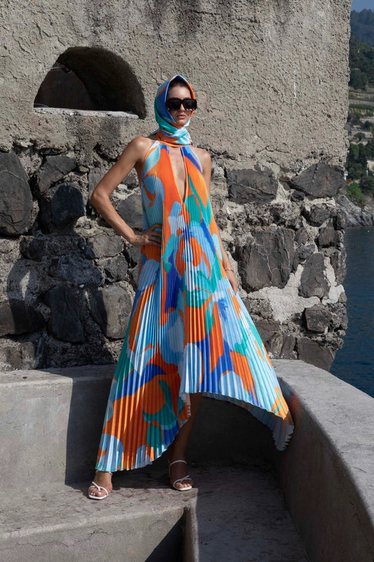 Isla Elegant Halter Pleated Maxi Dress