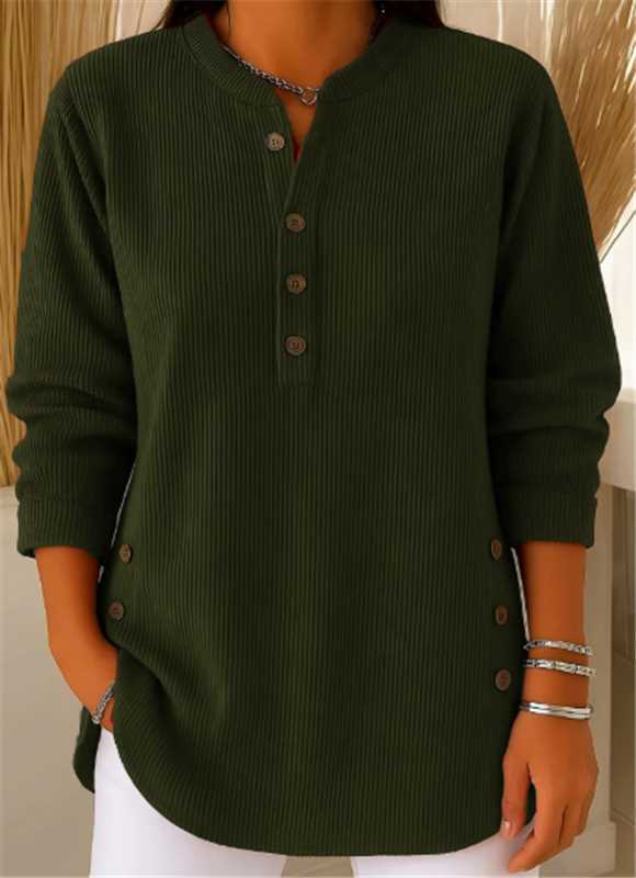 Nadia - Casual Ribbed Long Sleeve Henley Top
