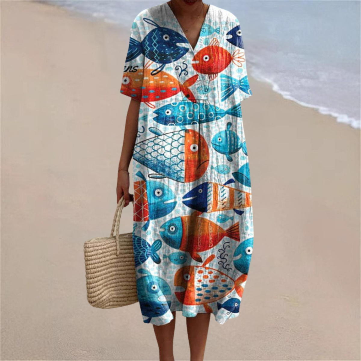 Coralie™ | Colourful Ocean Fish Print Dress