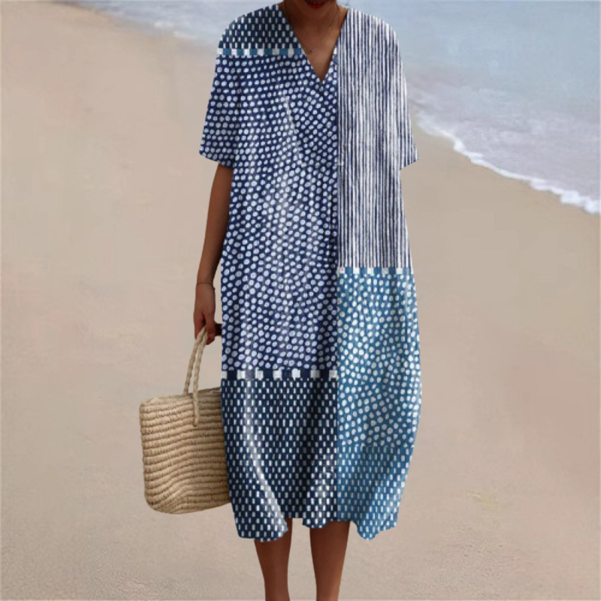 Aria™ | Blue Patchwork Breeze Dress