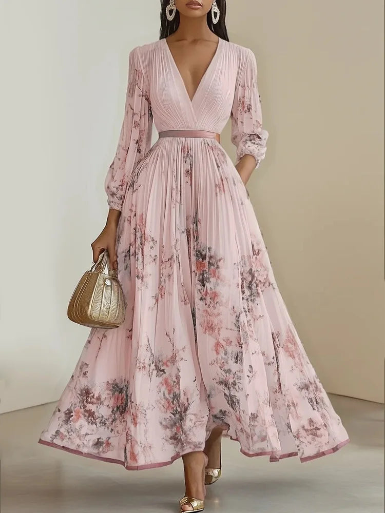 Rose - Summer Beach Dress – Sleeveless Floral Print V-Neck Flowy Maxi Dress for Women