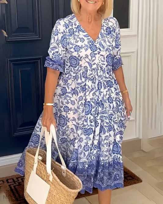 Luna Elegant Floral V-Neck Dress