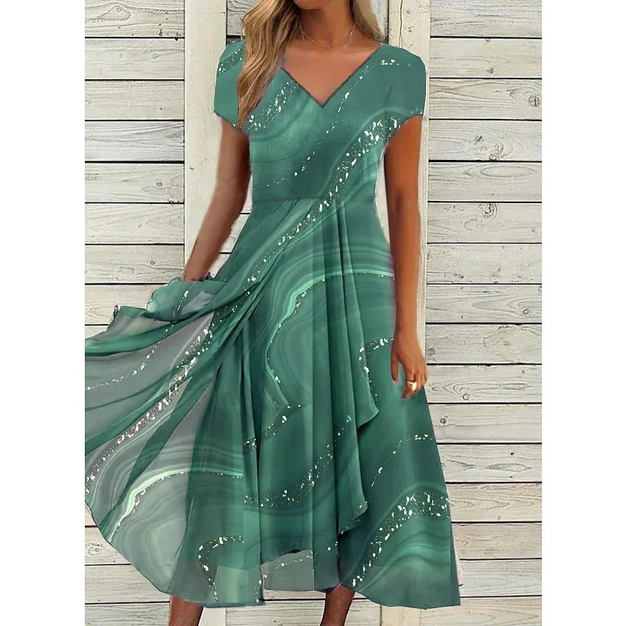 Josephine™ Elegant V-Neck Midi Dress