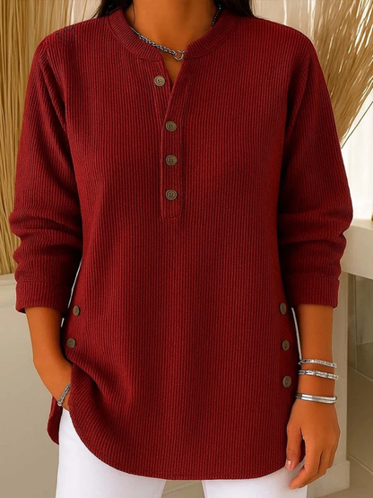 Nadia - Casual Ribbed Long Sleeve Henley Top