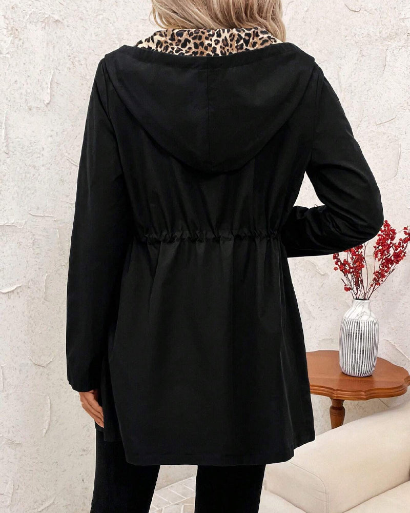 Leonie - Reversible Hooded Coat with Leopard Print