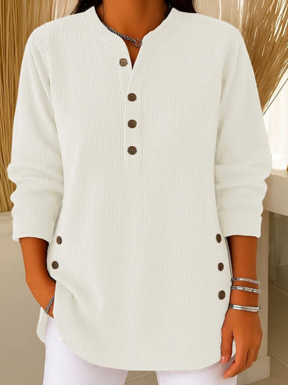 Nadia - Casual Ribbed Long Sleeve Henley Top