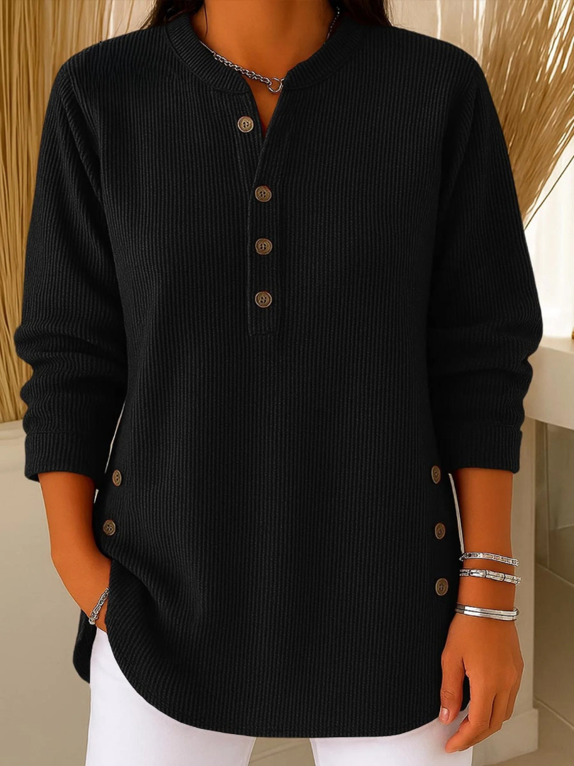 Nadia - Casual Ribbed Long Sleeve Henley Top