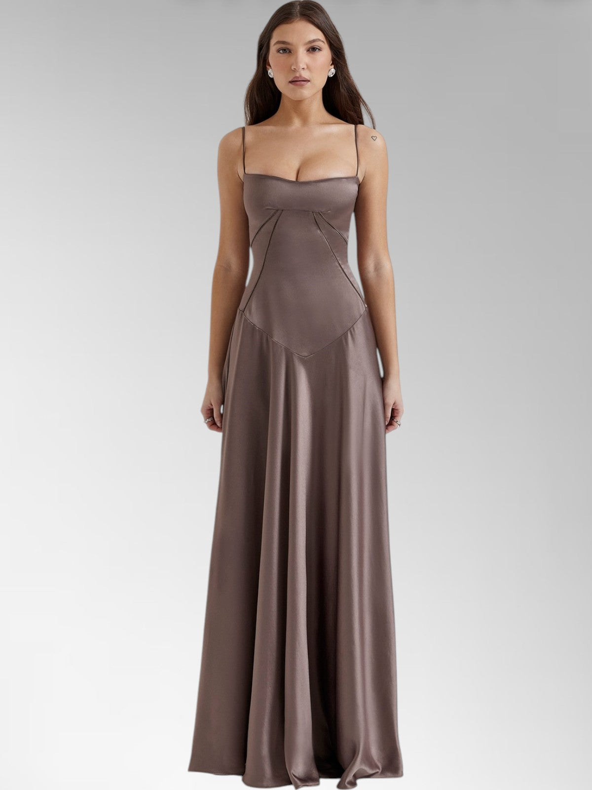 Anabel White Satin Lace-Up Evening Gown