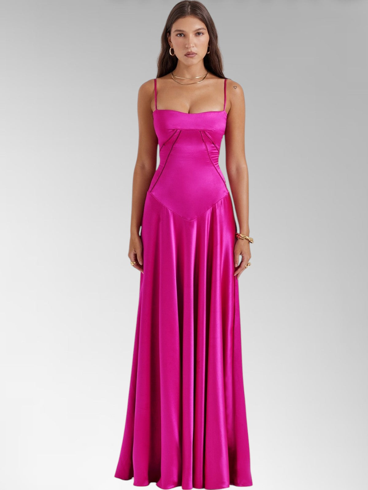 Anabel White Satin Lace-Up Evening Gown