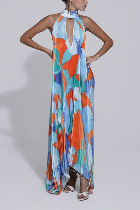 Isla Elegant Halter Pleated Maxi Dress
