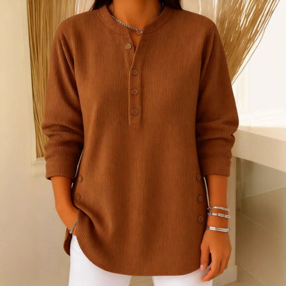 Nadia - Casual Ribbed Long Sleeve Henley Top