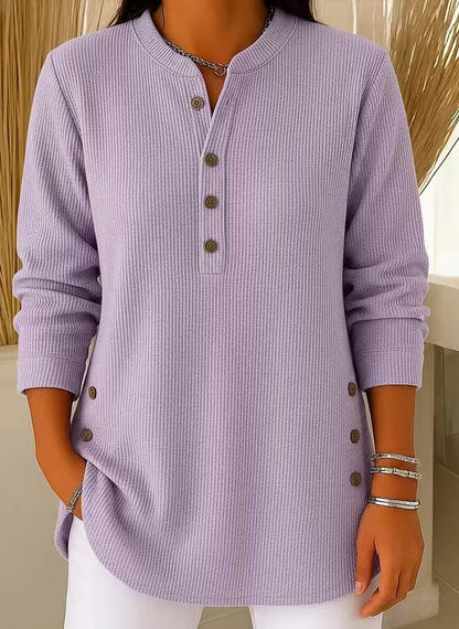 Nadia - Casual Ribbed Long Sleeve Henley Top