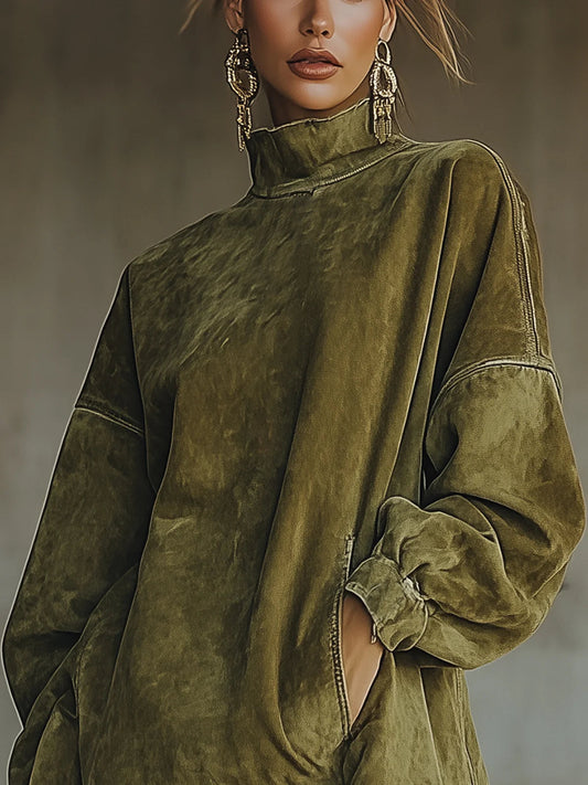 Faux Suede Turtleneck Dress