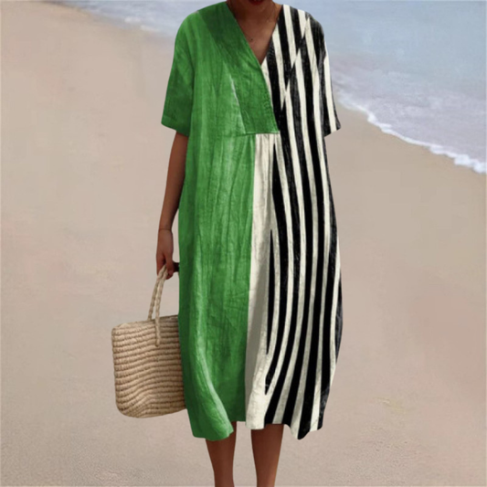 Tahlia™ | Green & Black Striped Dress