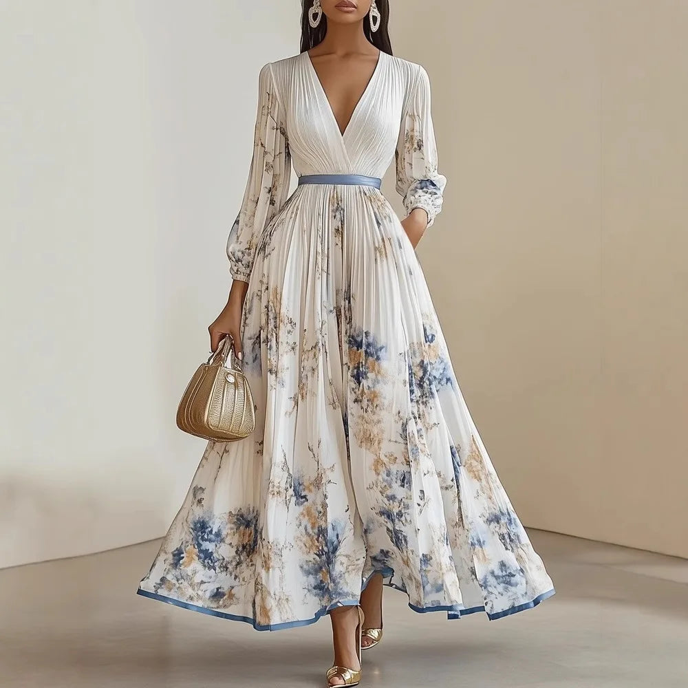 Rose - Summer Beach Dress – Sleeveless Floral Print V-Neck Flowy Maxi Dress for Women