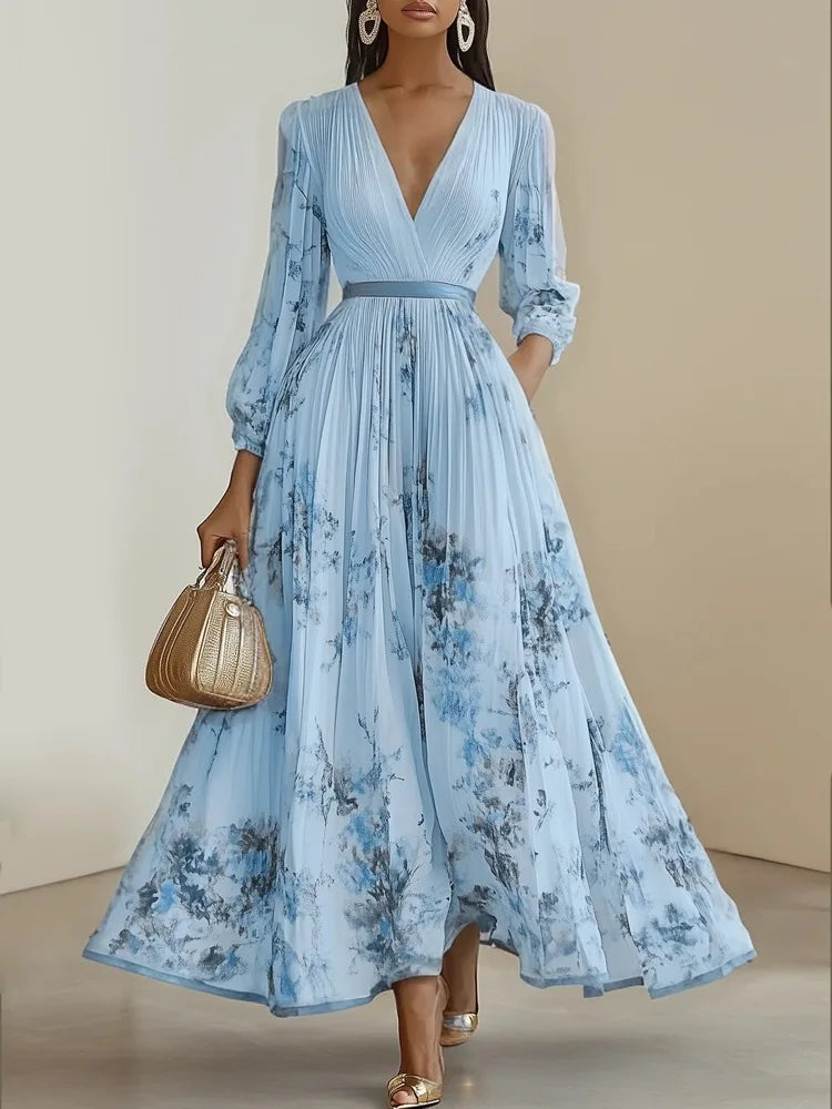 Rose - Summer Beach Dress – Sleeveless Floral Print V-Neck Flowy Maxi Dress for Women