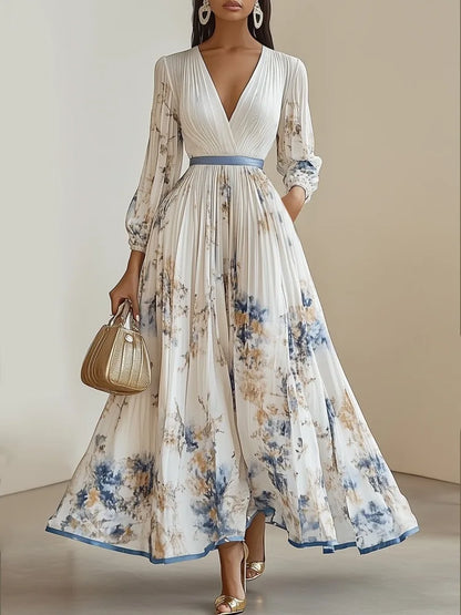 Rose - Summer Beach Dress – Sleeveless Floral Print V-Neck Flowy Maxi Dress for Women