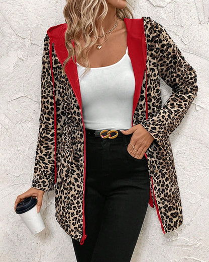 Leonie - Reversible Hooded Coat with Leopard Print