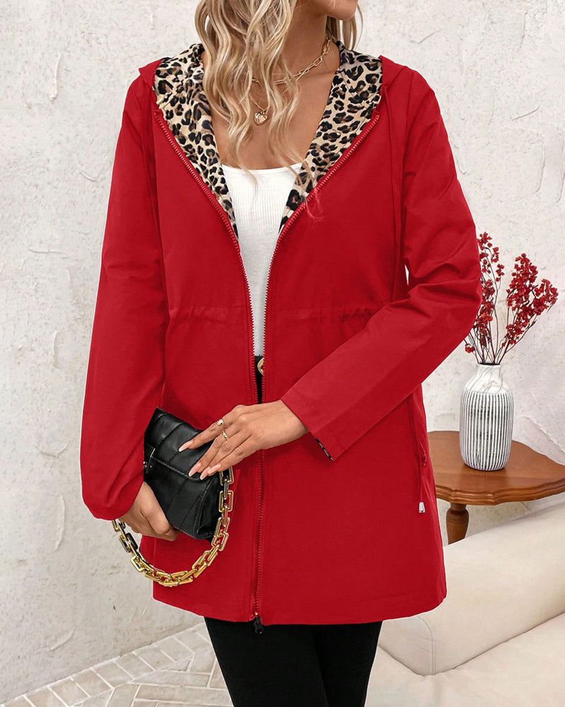 Leonie - Reversible Hooded Coat with Leopard Print