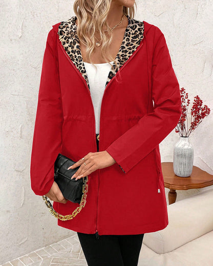 Leonie - Reversible Hooded Coat with Leopard Print