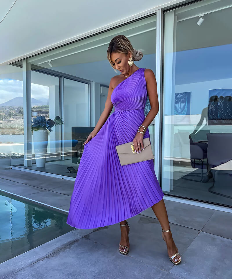 Celeste Elegant One-Shoulder Midi Dress