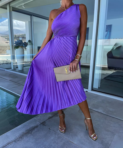 Celeste Elegant One-Shoulder Midi Dress